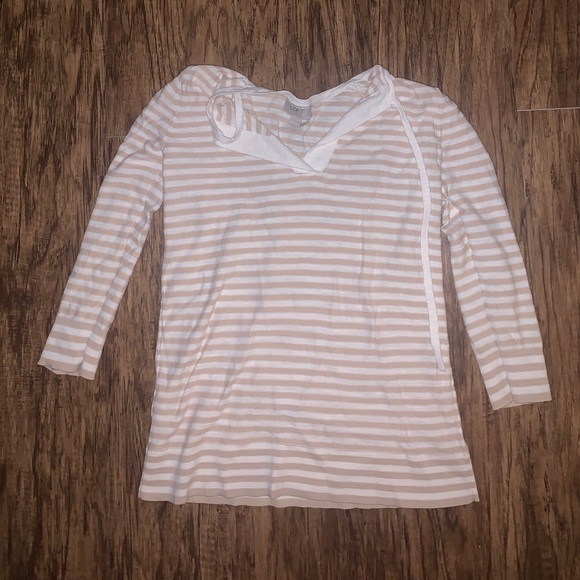 LOFT Womens Tan & White Striped Sweater - Picture 3 of 6